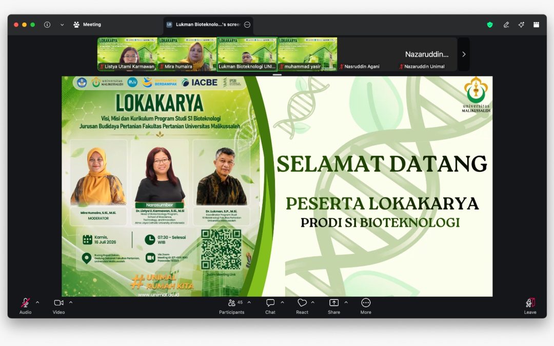 IPSBI Dukung Persiapan Program Studi Baru melalui Lokakarya Visi, Misi, dan Kurikulum S1 Bioteknologi Universitas Malikussaleh